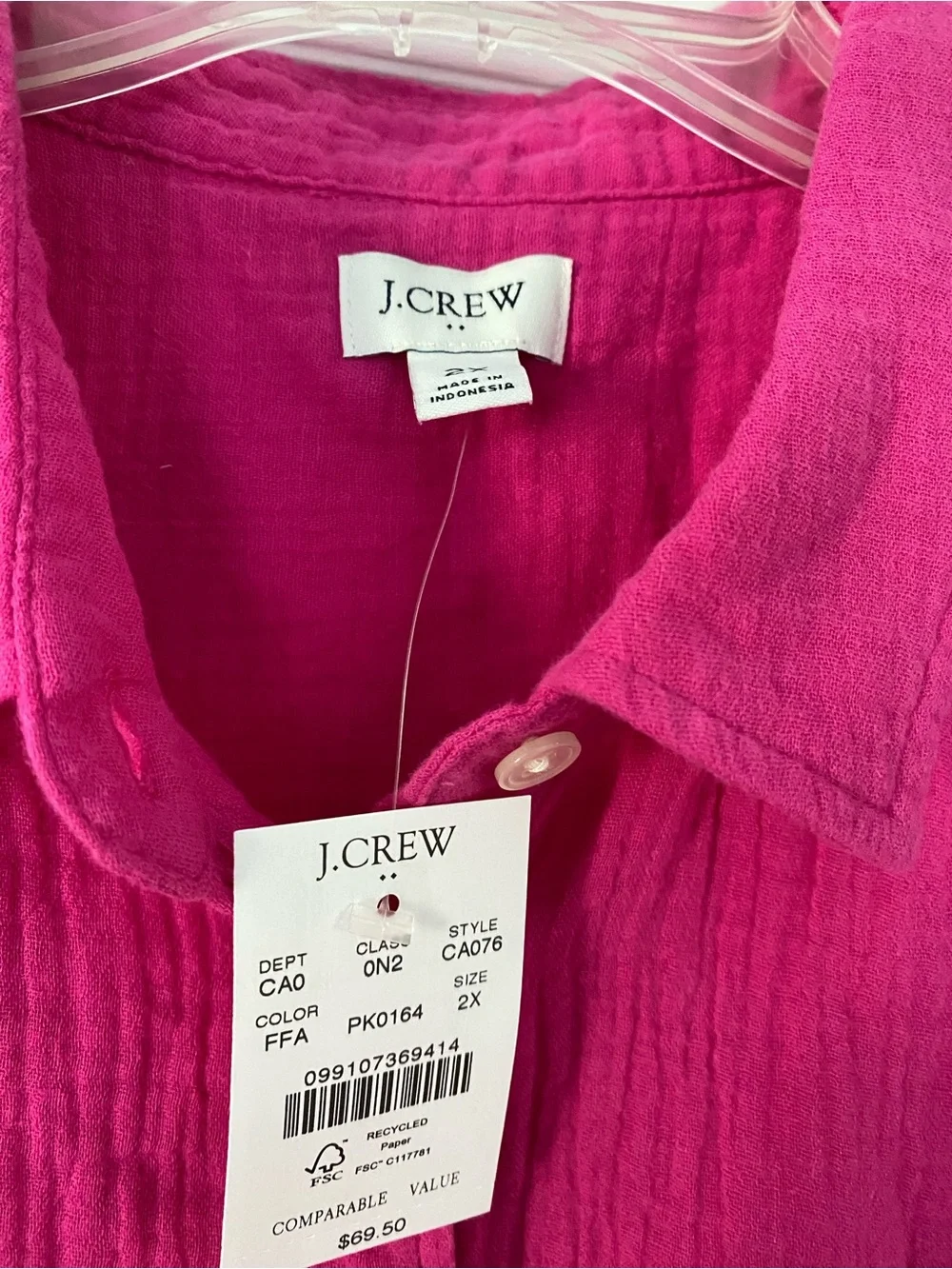NWT NEW J. Crew Gauze Button Down Sleeveless Top Pink 2X